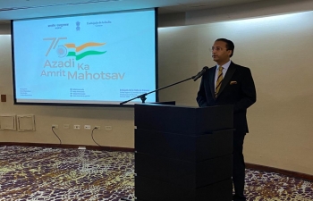 Ambassador Abhishek Singh delivering the keynote address at the event organized by the Embassy in Caracas today  to promote trade and tourism